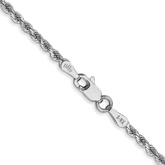 2mm 10k White Gold Solid Diamond Cut Rope Chain Necklace, 22 Inch - Picture 4 of 7
